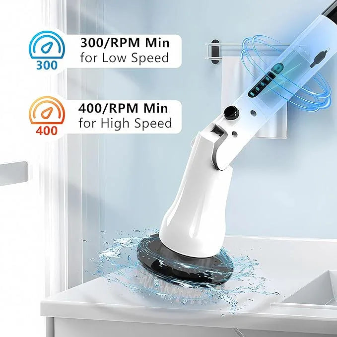 Electric Spin Scrubber, Hillyfe Bathroom Scrubber Electric with 7 Replaceable Brush Heads, IPX7 Waterproof,300/400 RPM, 3 Adjustable Length,Scrubber Brush Electric for Bathtub Floor,White - NeatNest