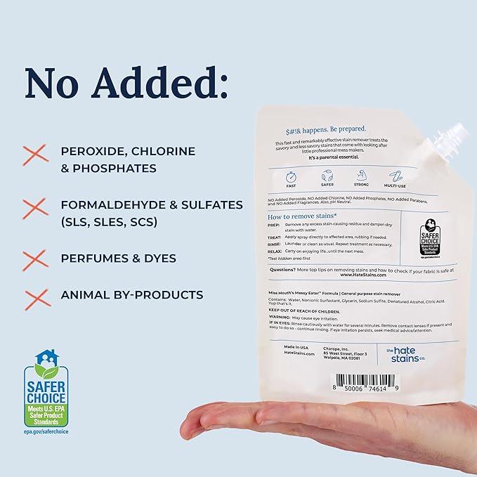 Miss Mouth's Messy Eater Stain Treater - 2 Pack Stain Remover Spray and 16oz Refill Pouch - NeatNest