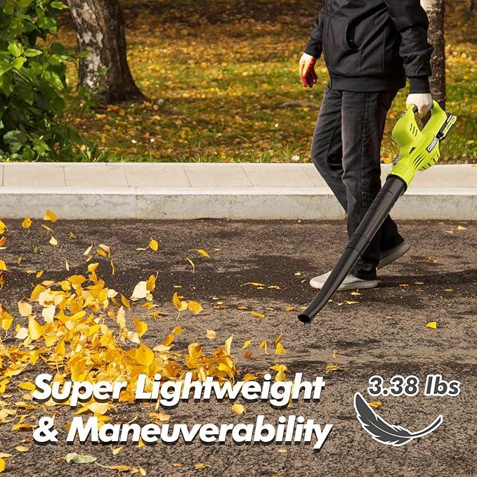 Leaf Blower Cordless - 21V Powerful Electric Leaf Blower with 2 Batteries and Charger, 2 Speed Modes, 2.0Ah Lightweight Battery Powered Leaf Blowers for Lawn Care, Patio, Dust, Blowing Leaves - NeatNest