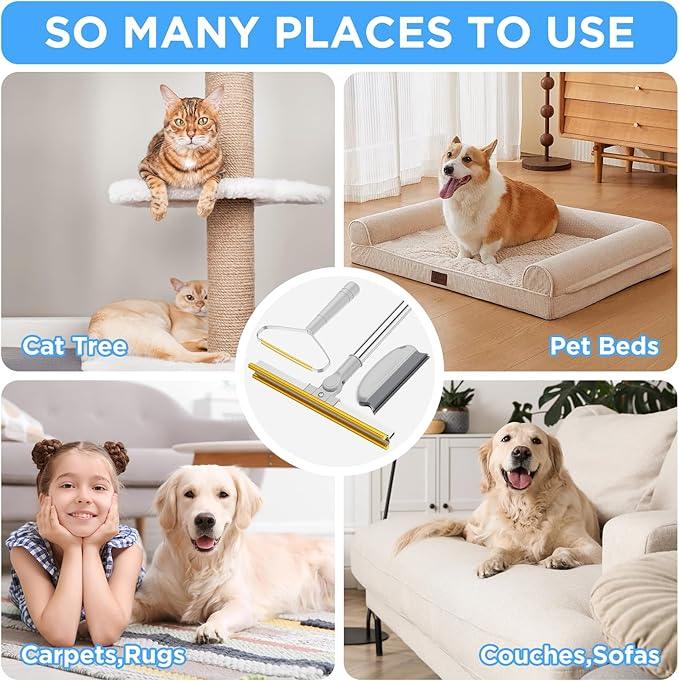 3 in 1 Carpet Rake for Pet Hair Removal, Tool Set of 3, 55” Long Handle Carpet Pet Hair Removal Carpet Scraper Dog Cat Hair Remover for Sofa, Couch, Car, Rug (Gray) - NeatNest