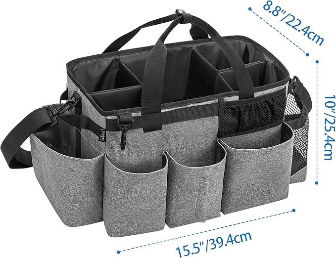 LoDrid Wearable Cleaning Caddy Bag with 4 Foldable Dividers, Cleaning Supply Organizer with Shoulder Strap and Side Handles for Cleaners & Housekeepers, Grey - NeatNest
