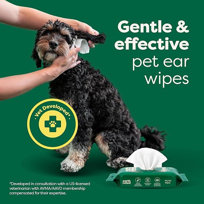Earth Rated Vet-Developed Pet Ear Wipes, Hypoallergenic Cleaner for Dogs & Cats Ears to Remove Dirt and Wax Build Up, Wild Oat Scent, 70 Count - NeatNest