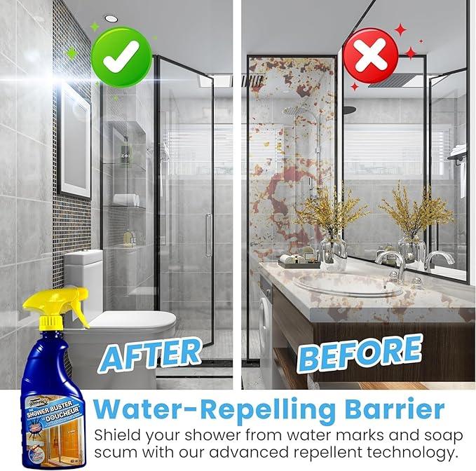 Shower Cleaner Buster Spray - all Types of Surfaces, Shower Glass Cleaner, Stop Soap Scum & Water Stain (2 x 500 ML / 16.9 OZ) - NeatNest