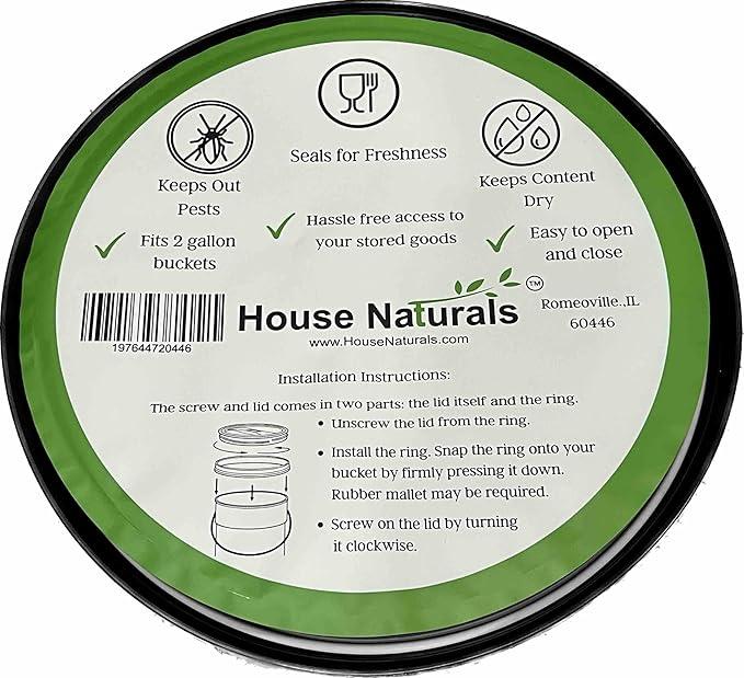 House Naturals 2 Gallon Bucket with Screw on Lid - Pack of 3 Made in USA Containers (White Buckets with White Lids) - NeatNest
