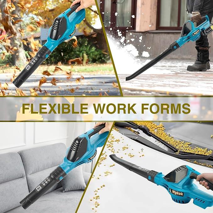 Wgkok Leaf Blower Cordless - 21V 5-Speed Mode Electric Cordless Leaf Blower with 2 Batteries and Charger, 2.0Ah Lightweight Battery Powered Leaf Blowers for Lawn Care, Patio, Blowing Leaves (Blue) - NeatNest