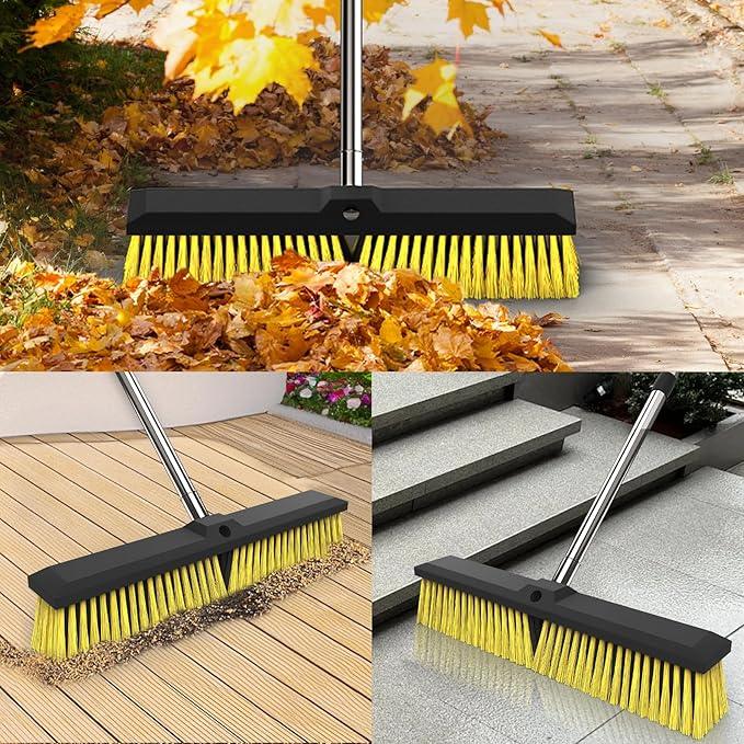 18 Inches Push Broom Outdoor with 65" Adjustable Handle, Heavy Duty Outdoor Broom with Stiff Bristles, for Cleaning Yard, Garage, Shop, Driveway, Wood, Stone, Deck, Concrete, and Tile Floor. - NeatNest