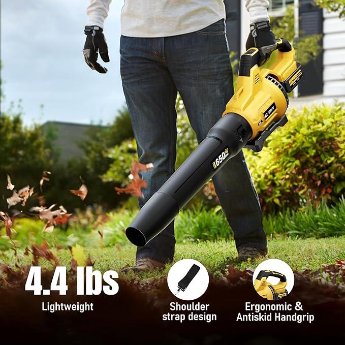 GEVEELIFE Leaf Blower Cordless, 650CFM & 3 Speed Levels, Electric Cordless Leaf Blower with 2 * 5.0Ah Battery Powered, Blowers for Lawn Care, Yard, Blowing Leaves, Dust, Snow - NeatNest