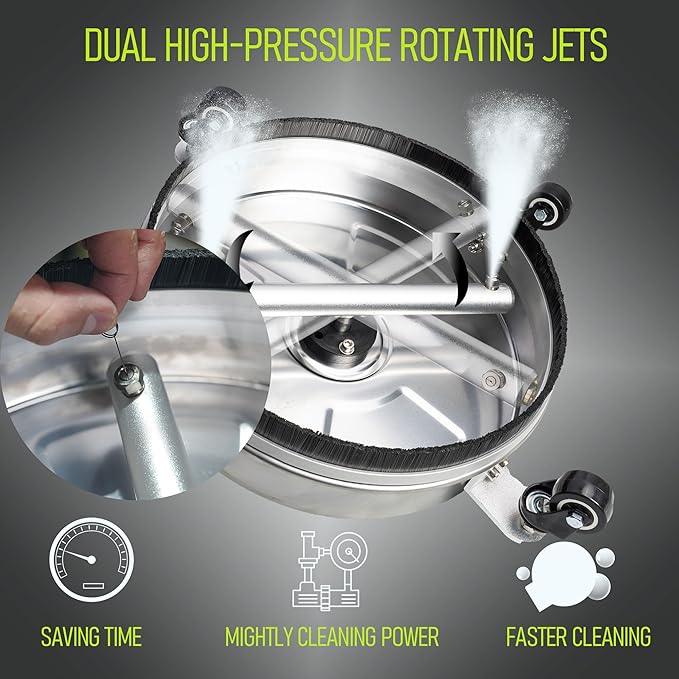 Hourleey 30" Pressure Washer Surface Cleaner with Dual Handles, Stainless Steel Surface Cleaner with 4 Wheels for Driveways, Pathway, Sidewalks, Patios, Decks, 4500 PSI with 3/8" Quick Connector Kit - NeatNest