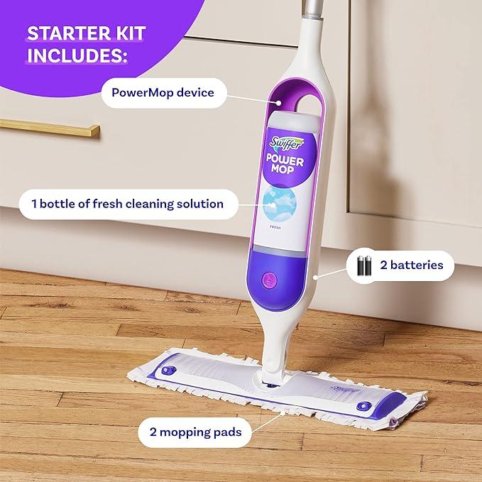 Swiffer PowerMop Multi-Surface Mop Kit for Floor Cleaning, Includes PowerMop, 2 Mopping Pad Refills, 1 Cleaning Solution with Fresh Scent and 2 Batteries - NeatNest