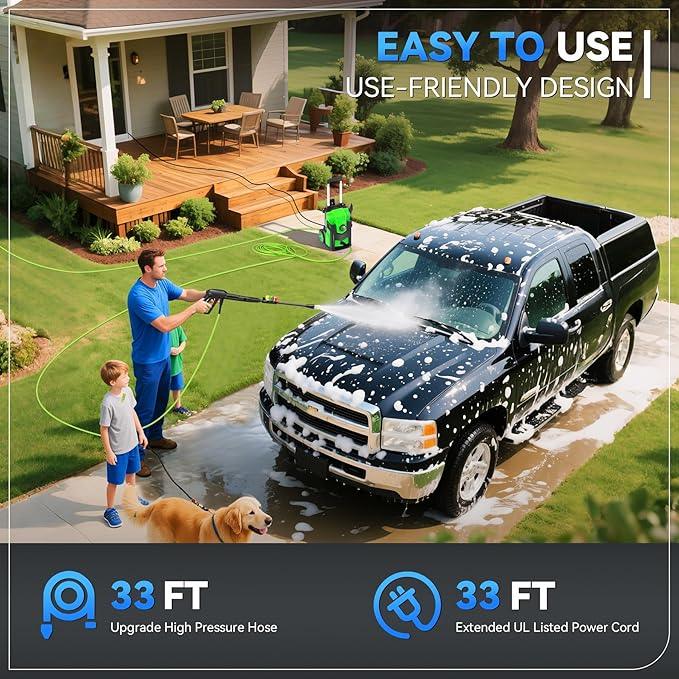 Professional Pressure Cleaner 5000 PSI,Heavy Duty Power Cleaner with 4 Nozzles,Foam Cannon,33FT Hose and 500ml Soap Bottle for Home/Cars (Green) - NeatNest