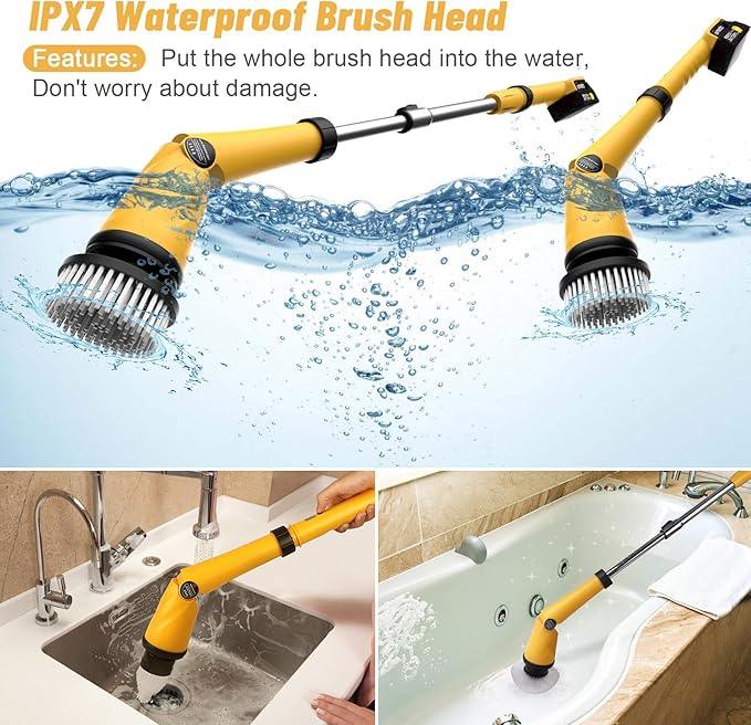 Qimedo Upgrade 1200 RPM Battery Electric Spin Scrubber, Highly Powerful Cordless Cleaning Brush with Smart Display, Electric Tile Floor Scrubber with 8 Brushes, Battery Powered Shower Scrubber - NeatNest