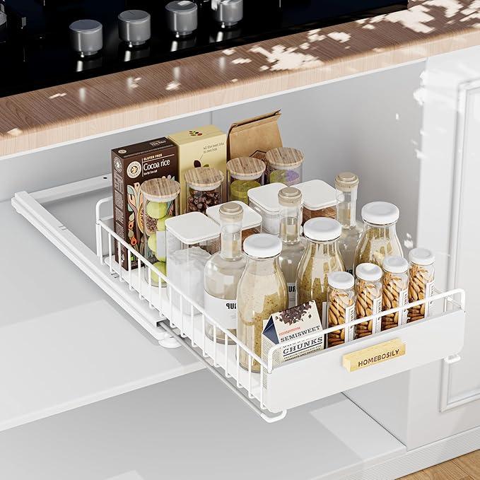 Under Sink Organizer, Kitchen Pull Out Cabinet Organizer, Mute Slide Out Metal Under Sink Organizers and Storage Shelves for Kitchen Bathroom Laundry Cabinet Pantry, White - NeatNest