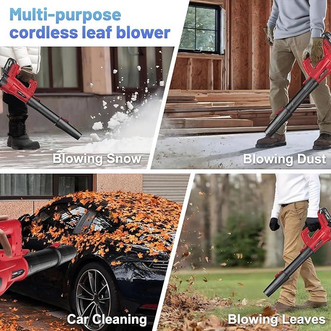 Leaf Blower Cordless with 2 x 4.0Ah Battery and Charger, 160MPH/580CFM High Power Lightweight Handheld Electric Snow Blower with 2 Extended Tubes for Lawn,Yard Garden, Leaves, Dust, Snow Care (Red) - NeatNest