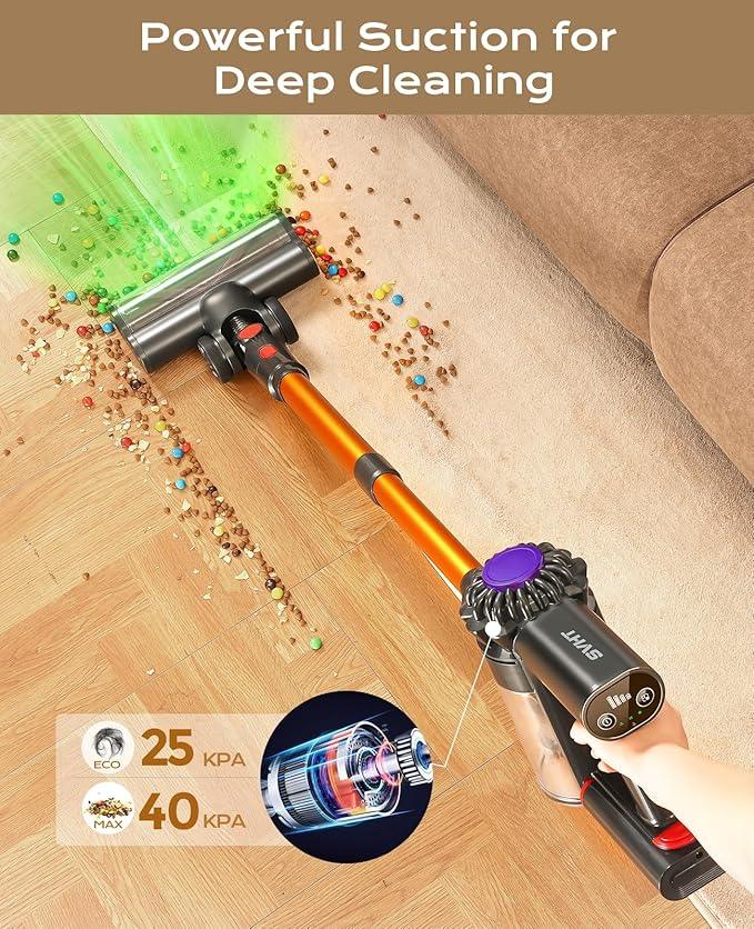 Cordless Vacuum Cleaner, 450W 40KPA Vacuum Cleaners for Home, 45Mins Lightweight Stick Vacuum with Advanced Green Light Tech, Rechargeable Battery Vacuum for Carpet,Pet Hair,Hardwood Floor - NeatNest