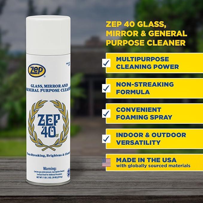 Zep 40 LV Non-Streaking Cleaner Aerosol - 18 Ounces (Case of 12) 322901 - Glass, Mirror, and General Purpose Cleaner - Available to Ship to All 50 States! - NeatNest