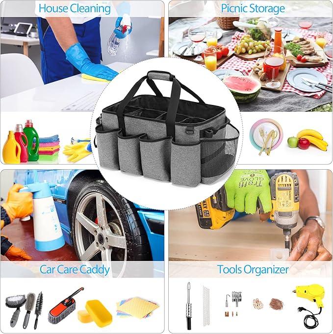 Extra-Large Cleaning Caddy, Organizer with Handles for Cleaning Tools & Products Storage, Large Capacity Tote Bag for Car, Home & Housekeeping Work, Gray - NeatNest