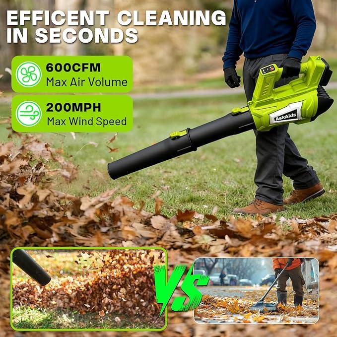 Leaf Blower Cordless, Electric Leaf Blower with 2 x 4.5Ah Batteries and Charger, 5 Speed Modes, 1 x Adjustable Shoulder Strap, Lightweight Leaf Blowers for Blowing Lawn Care, Garden, Patio Cleaning - NeatNest