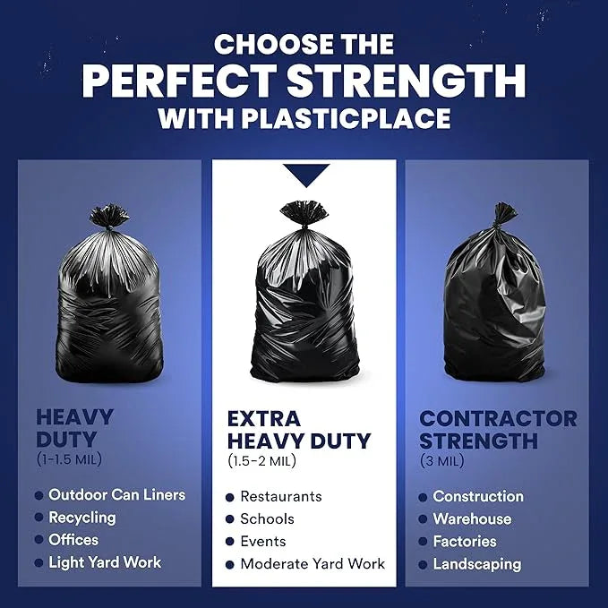 Plasticplace 55-60 Gallon Trash Bags │ 1.5 Mil │ Black Heavy Duty Garbage Can Liners │ 36” x 58” (100 Count) - NeatNest
