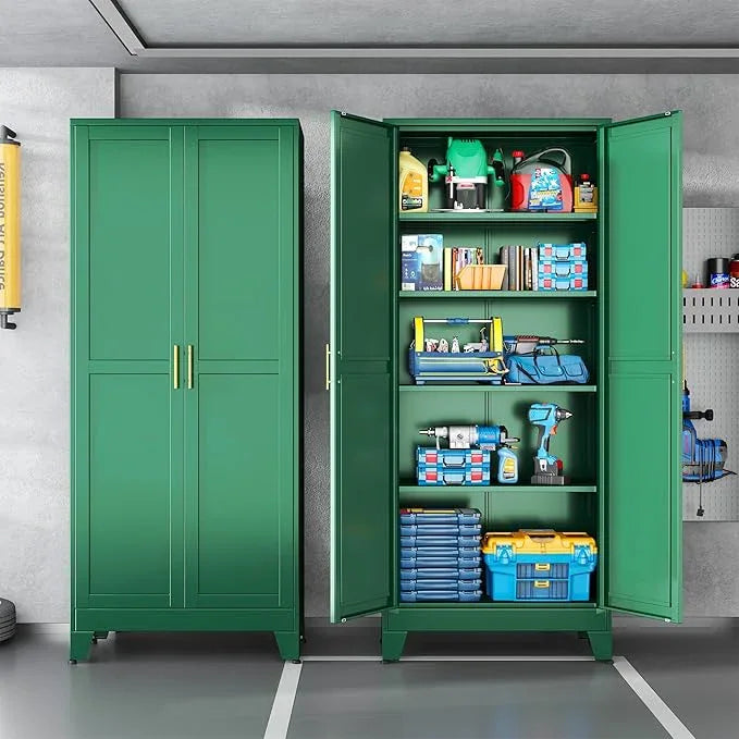 Green Metal Storage Cabinet,75" Steel Cabinets for Home Office, Kitchen Pantry Storage Cabinet with Doors and 5 Adjustable Shelves, Tool Cabinets, for Office, Home, Garage, School - NeatNest