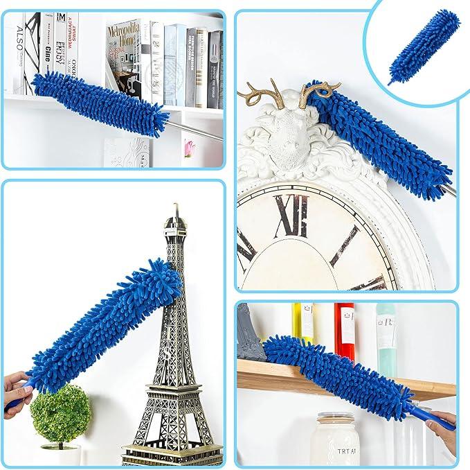 Duster, Microfiber Dusters with 2 Handle Sets, Durable 15-98.1 Inches Long Telescopic Rod, Washable, Feather Dusters for Cleaning Cobweb and Ceilings Fans, 5 Pack (Blue) - NeatNest