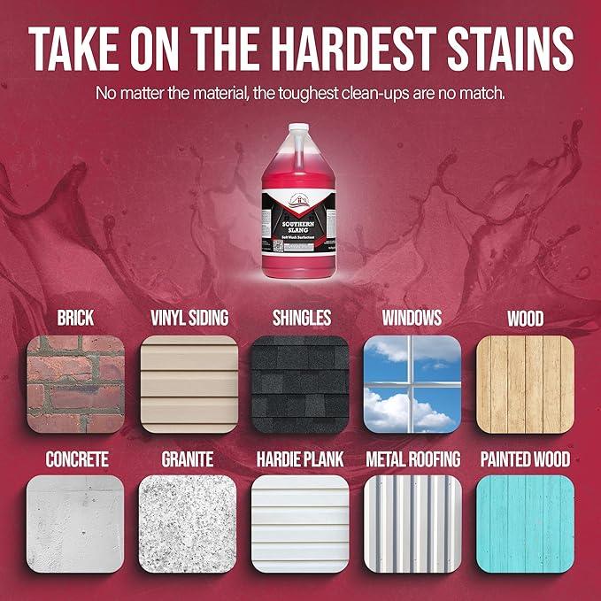 Southeast Softwash Southern Slang - Professional Exterior House Cleaner, Siding Cleaner & Roof Wash Surfactant for Pressure Washing & Soft Wash Applications | Classic Cherry Scent, 1 Gallon (1 Pack) - NeatNest