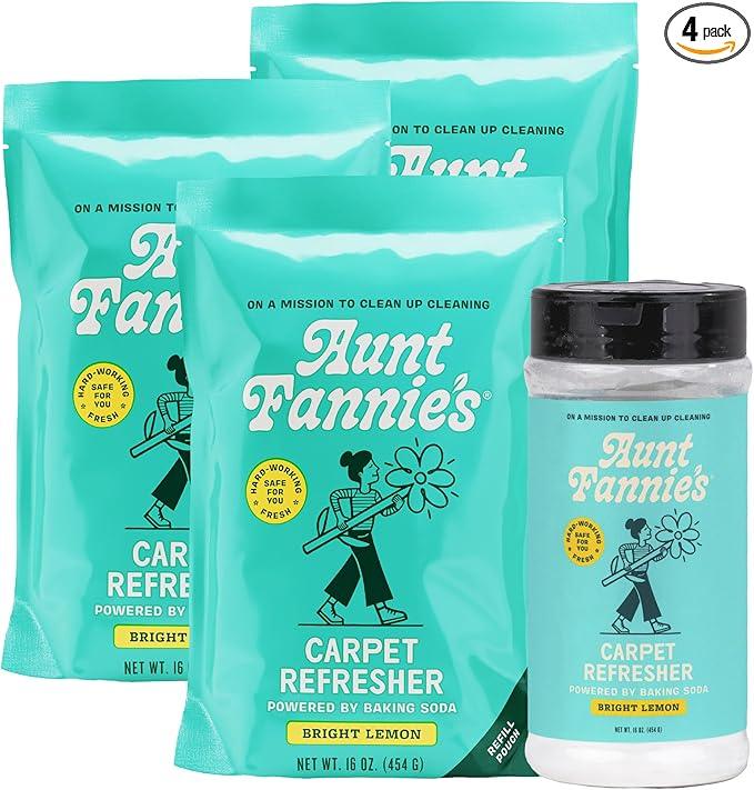 Aunt Fannie's Carpet Bundle, Includes One 16 oz Carpet Refresher Shaker and Three Refills, Bright Lemon Scent, Pack of 4 - NeatNest