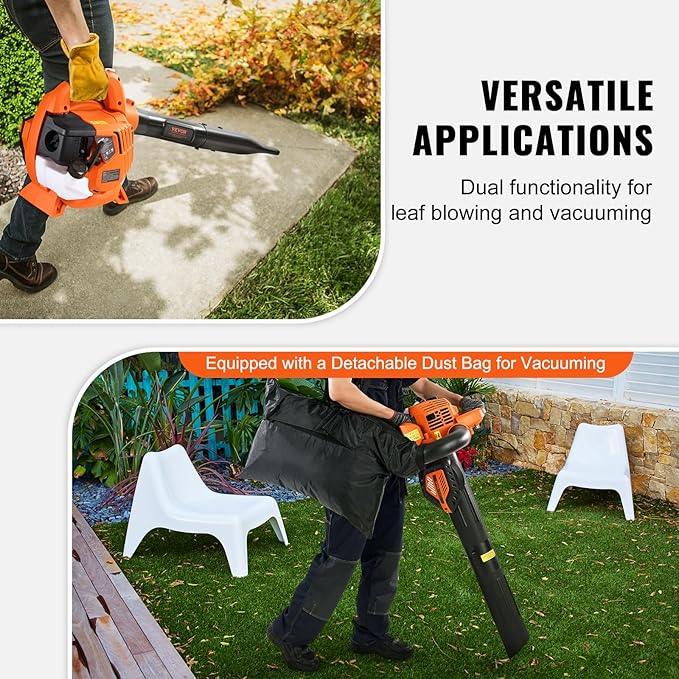 VEVOR Gas Leaf Blower, 26CC 2-Cycle Handheld Leaf Blower Gas Powered with 425-CFM and 156-MPH Powerful Performance, Ideal for Lawn Care, Leaf Cleaning, and Snow Removal - NeatNest