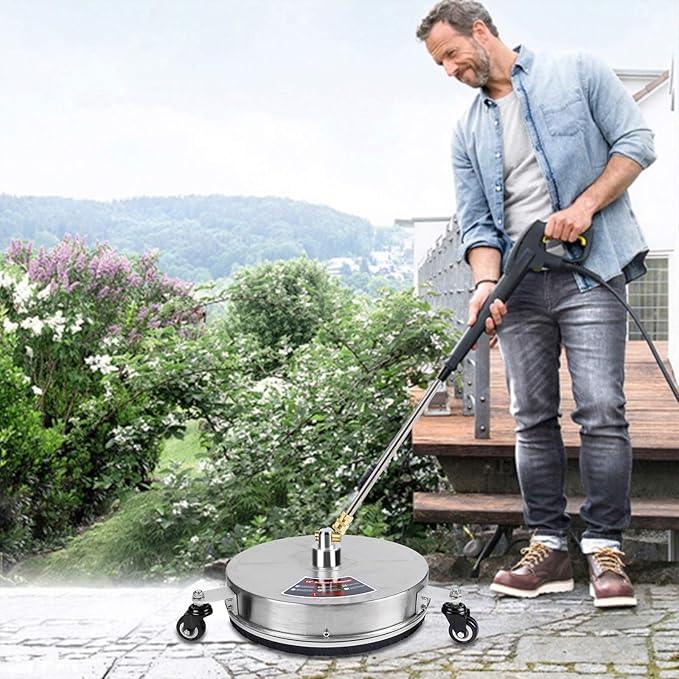 Biswing 15" Pressure Washer Stainless Steel Surface Cleaner with 3 Wheels & 1/4" Quick Connector, Power Washer Attachment with 2 Extension Wand, 2 Replacement Nozzles, 4000 PSI - NeatNest