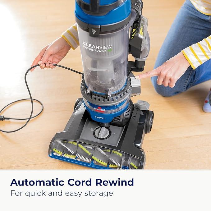 Bissell CleanView Swivel Rewind Vacuum with Automatic Cord Rewind, TurboEraser Upholstery Tool, Triple Action Brush Roll, Swivel Steering, Extension Wand, Easy-Empty Dirt Tank, Multi-Cyclonic Suction - NeatNest