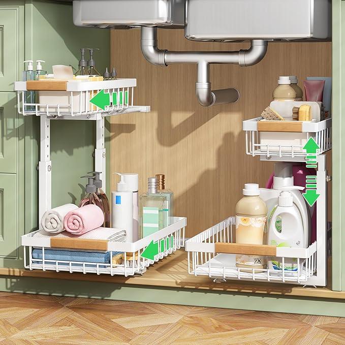 Pull out Cabinet Organizer, 1 Pack Under Sink Organizer, Slide out Metal Kitchen Cabinet Organizers Drawer Shelf, Sliding Storage Shelves for Kitchen Bathroom Pantry Closet Organization Rack(White) - NeatNest