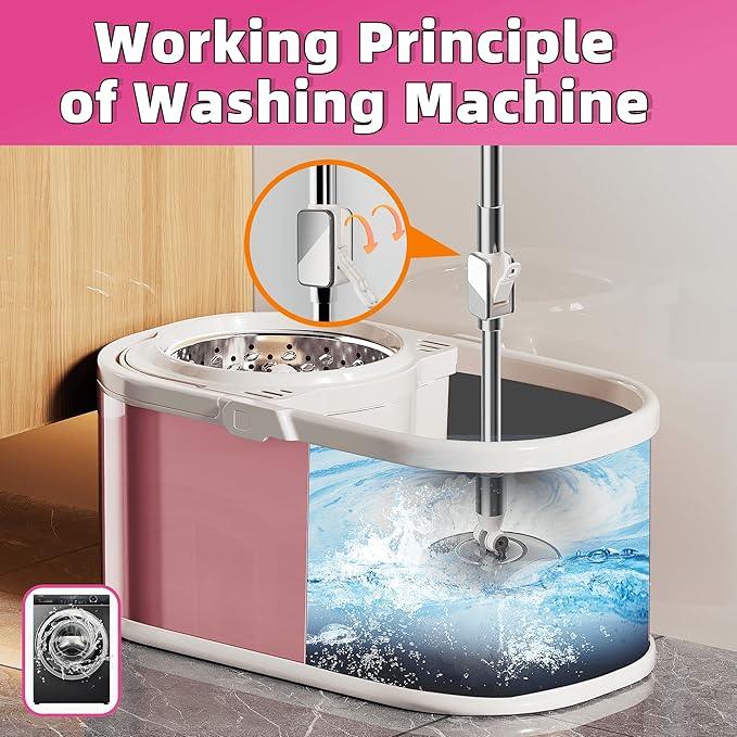 Spin Mop and Bucket with Wringer Set for Home,360° Mop and Bucket with Separate Clean and Dirty Water,Wet Dust Mop for Floor Cleaning with Extra Refills (Pink) - NeatNest