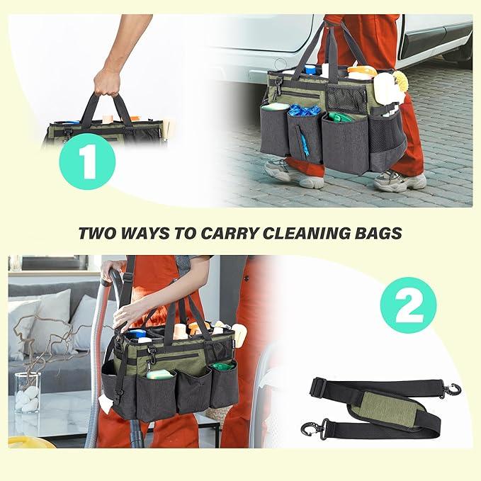 Wearable Cleaning Caddy Bag for Cleaning Supplies,Large Capacity Cleaning Organizer Green - NeatNest