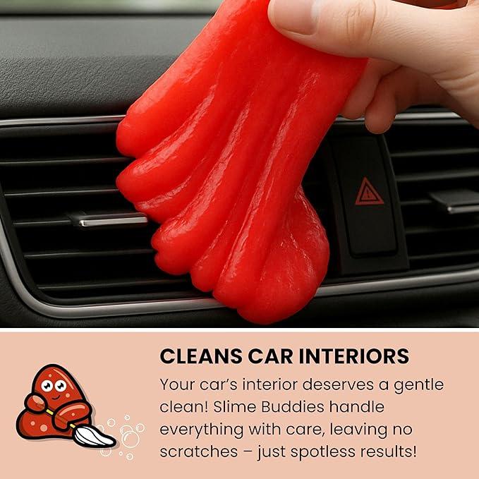 Slime Buddies Car Cleaning Gel Putty - 3 Pack Strawberry Scent Interior Detailing Tool for Cup Holder, Air Vent & Keyboard - Reusable Auto Detailing Accessory - Dust Remover Goop - Gift for Men Women - NeatNest