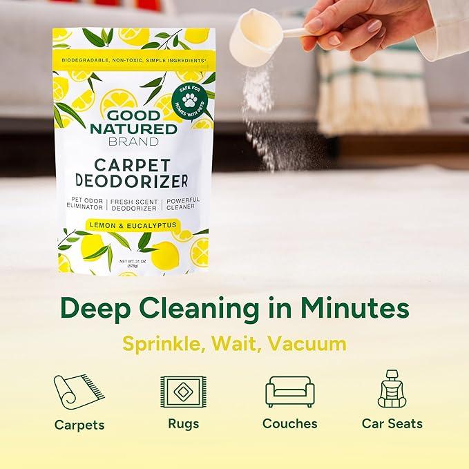 Good Natured Brand | Carpet Deodorizer & Freshener Powder | 31 oz Pet Odor Eliminator for Strong Odor & Pet Urine | Fresh Natural Lemon & Eucalyptus Scent | Safe for Homes with Pets - NeatNest