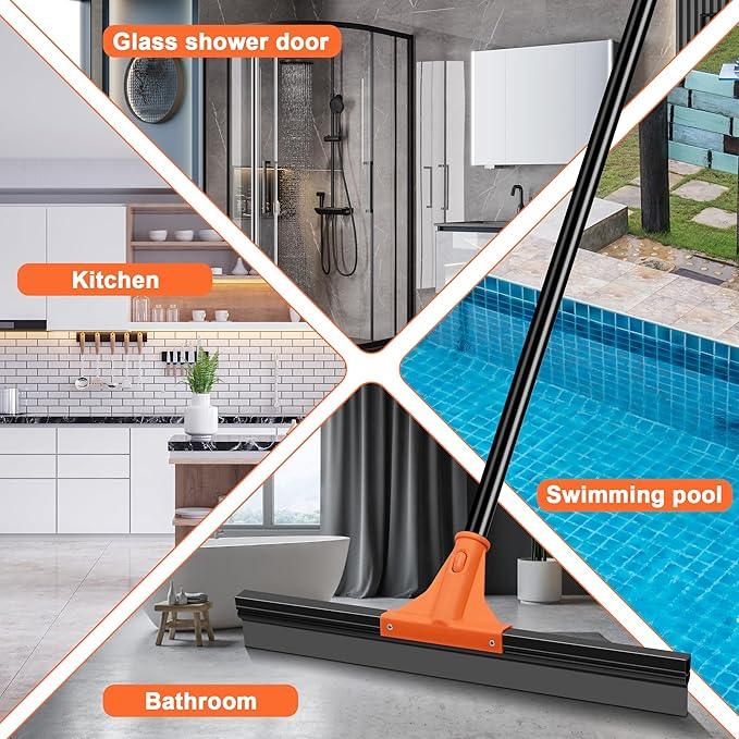 JEHONN Floor Squeegee Heavy Duty with 58.3 inches Long Handle, Rubber Scraper Broom for Cleaning Foam Water on Garage Concrete Bathroom Tile Marble Shower Glass Shop Deck Window Indoor Outdoor - NeatNest
