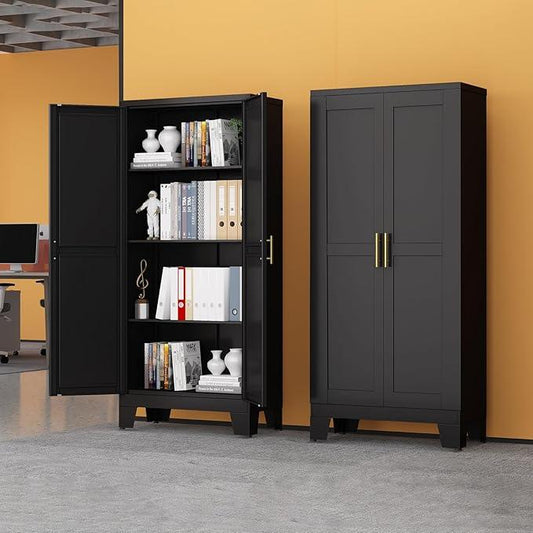 Black Metal Storage Cabinet, 61" Steel Cabinets for Home Office, Kitchen Pantry Storage Cabinet with Doors and 3 Adjustable Shelves, Metal Tool Cabinet, for Office, Home, Garage, School - NeatNest