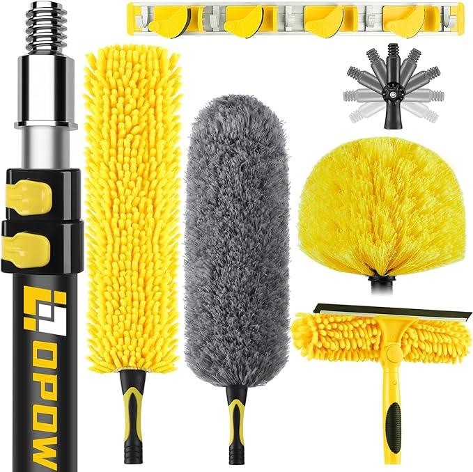 20 Foot High Ceiling Duster Kits with 5-12ft Heavy Duty Extension Pole, High Reach Duster for Cleaning,Microfiber Feather Duster,Cobweb Duster,Ceiling Fan Duster,Window Squeegee & Cleaner - NeatNest