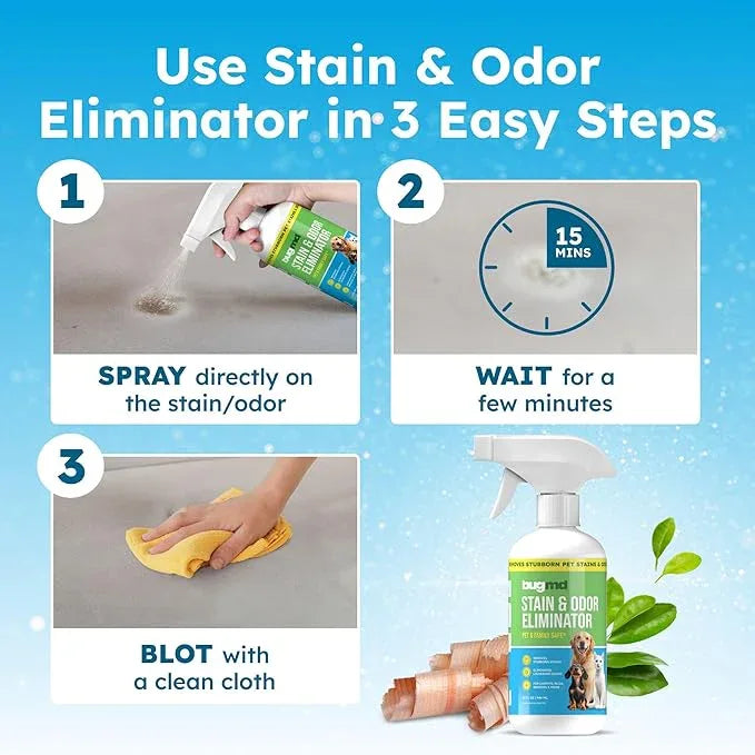 BugMD Enzyme Cleaner for Dog & Cat Urine | Pet Stain and Odor Remover for Carpet & Home | Unscented Urine Destroyer & Deodorizer - NeatNest