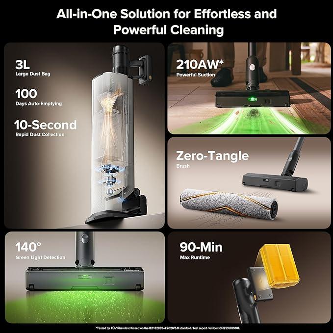 roborock H60 Hub Ultra Cordless Vacuum Cleaner with Auto-Empty Dock, Upgraded 210AW Suction Stick Vacuum Cleaners for Home and Pet Hair, 90-Min Runtime, Anti-Tangle Brush, 140° LED Dust Detection - NeatNest