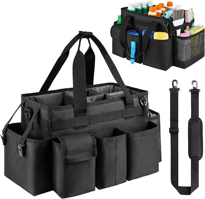 Cleaning Caddy,Cleaning Bag for Housekeepers,Cleaning Supplies Organizer with Handle,Black - NeatNest