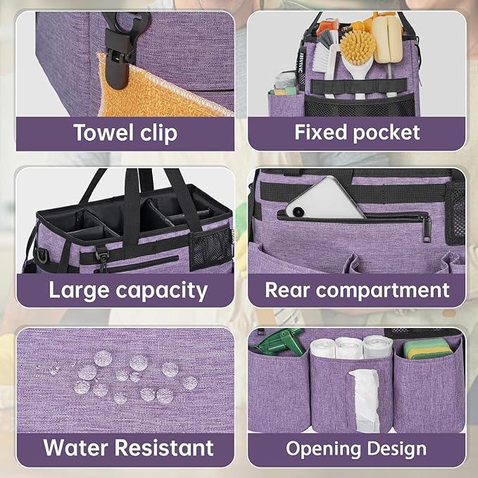 Wearable Cleaning Caddy Bag for Cleaning Supplies,Large Capacity Cleaning Organizer Purple - NeatNest