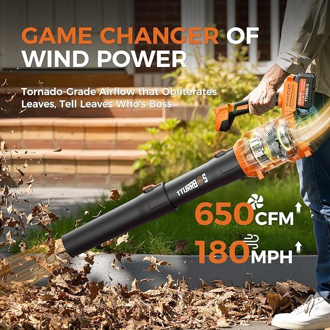 Leaf Blower Cordless - 650CFM Brushless Motor Leaf Blower with 6-Speed Control & Ergonomic Handle - Includes 2 x 5.0Ah Batteries & Fast Charger - Blowers for Lawn Care, Yard, Patio, Leaves, Snow, Dust - NeatNest