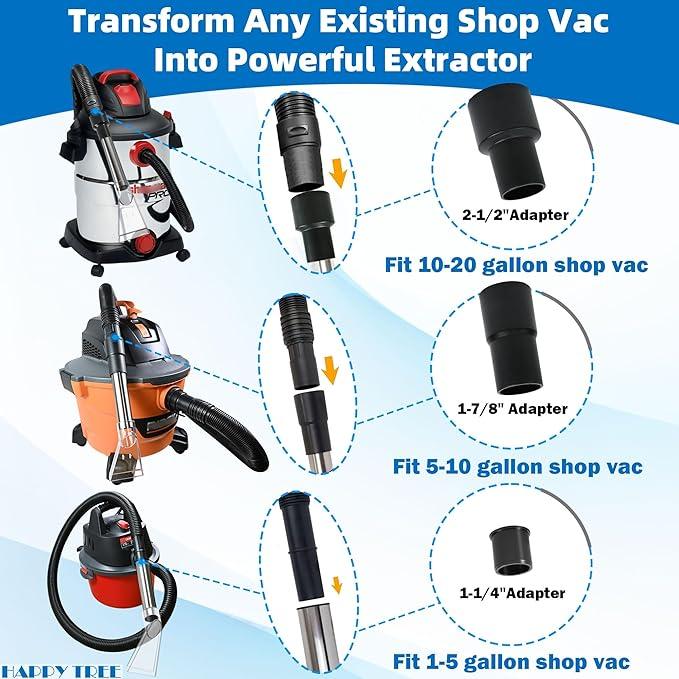 Happy Tree Universal Fit All Existing Shop Vacs with 2-1/2" &1-7/8" &1-1/4" Adapter Wet Extraction Accessory for Upholstery & Carpet Cleaning & Auto Detailing Shop Vac Extractor Attachment Hose Kit - NeatNest