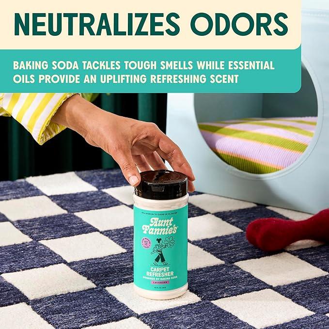 Aunt Fannie's Carpet Refresher & Deodorizer Powder, Multi-Purpose Rug, Carpet, and Upholstery Odor Eliminator for Homes with Cats and Dogs, Lavender Scent, 16 Oz (Pack of 2) - NeatNest