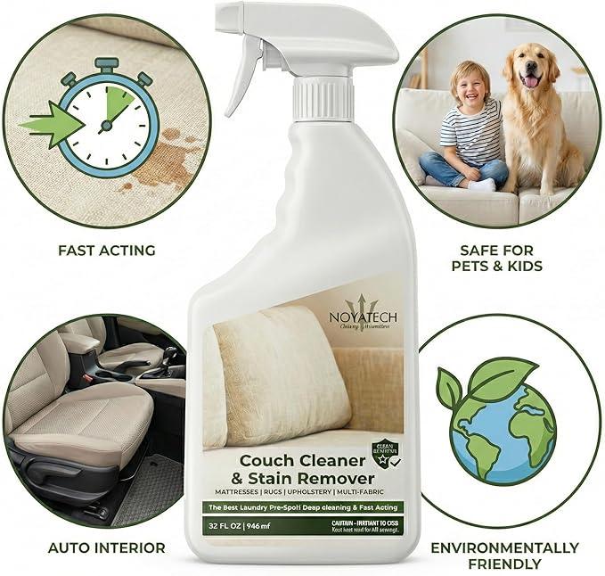 NOYATECH Couch Cleaner and Stain Remover Spray – Professional Strength, Multi-Surface Fabric and Upholstery Cleaner – Pet-Safe, Non-Toxic, Quick-Drying for Couches, Sofas & Car Interiors. - NeatNest