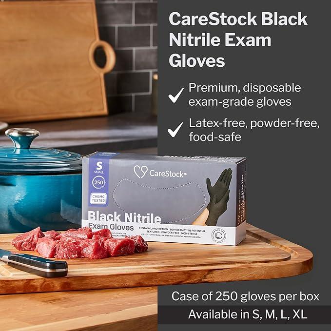 CareStock Black Nitrile Gloves Small [250 Count] – 2 mil Thin Disposable Latex-Free Exam Gloves for Medical, Cleaning, Cooking, Food Prep – Ultra-Strong with Slip-Resistant Textured Grip - NeatNest