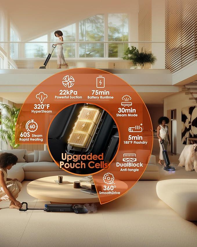 Tineco Floor One S9 Artist Steam Wet Dry Vacuum Cleaner, High-Temp Steam Cleaning, 22kPa Suction, 360° SmoothDrive, Anti-Tangle Design, 185°F Flashdry, Long Runtime, 180° Lay-Flat - NeatNest
