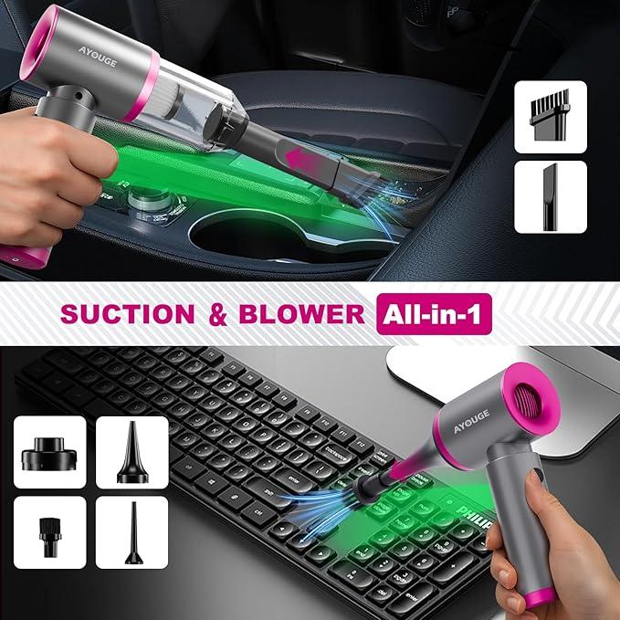 Car Vacuum Portable Cordless, 20000PA High Power Vacuum Cleaner, Brushless Motor, 3-Speed Modes, 4 in 1 Compressed Air Duster, Air Blower, Pump Handheld Vacuum with LED for Car, Home, Office, Camping - NeatNest