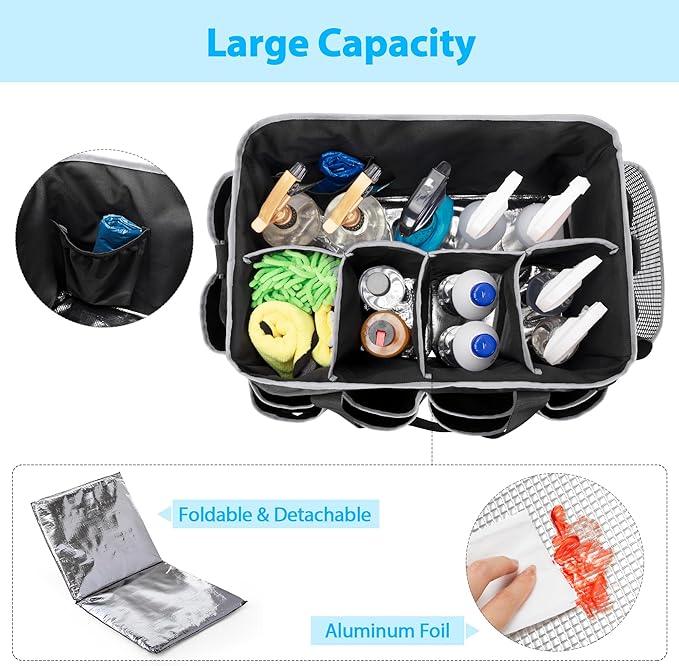 Extra-Large Wearable Cleaning Caddy, Organizer Bag for Products, Housekeeper Tote With Pad, Handle & Divider, Car Wash Tools Bag for Detailing Supplies, Gray Edge - NeatNest