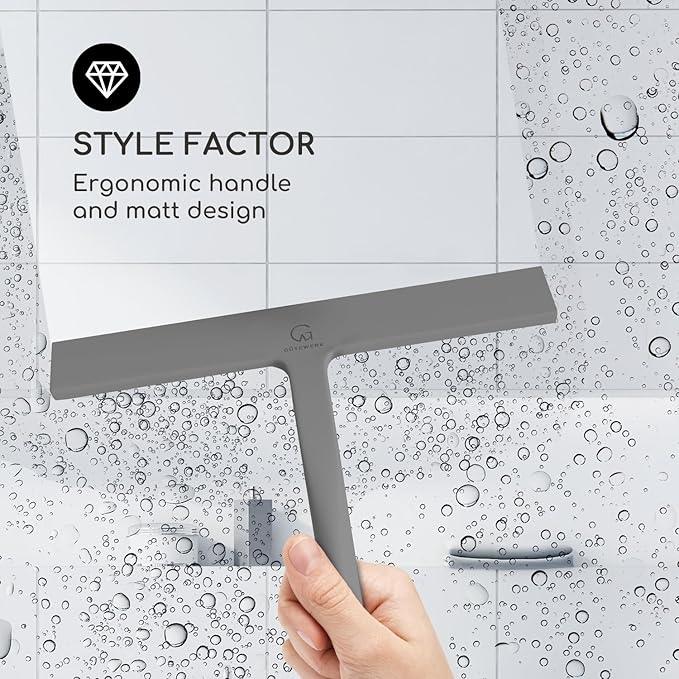 GÜTEWERK Shower Squeegee for Glass Doors, Silicone Window Squeegee, Bathroom and Glass Cleaning - Gray - 9 Inch - NeatNest